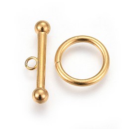 Honeyhandy 304 Stainless Steel Toggle Clasps, Golden, about ring: 15x2mm, bar: 7x24x4.5mm, Hole: 2.3mm