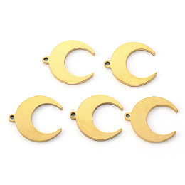 Honeyhandy Vacuum Plating 304 Stainless Steel Pendants, Laser Cut, Crescent Moon/Double Horn, Golden, 16x15x1mm, Hole: 1.2mm