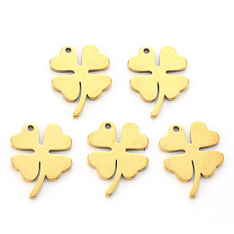 Honeyhandy Vacuum Plating 304 Stainless Steel Pendants, Laser Cut, Clover, Golden, 17x13.5x1mm, Hole: 1.2mm