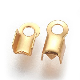 Honeyhandy 304 Stainless Steel Folding Crimp Ends, Fold Over Crimp Cord Ends, Golden, 8x4mm, Hole: 2mm, Inner Diameter: 3mm