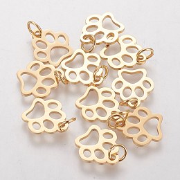 Honeyhandy 304 Stainless Steel Pendants, Dog Paw Prints, Golden, 13x12x1mm, Hole: 4mm