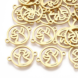 Honeyhandy 201 Stainless Steel Links, Laser Cut Links, Flat Round with Angel, Golden, 20x15x1mm, Hole: 1.6mm