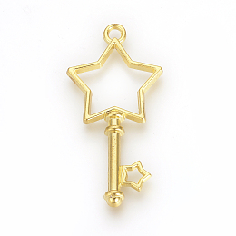 Honeyhandy Tibetan Style Alloy Open Back Bezel Pendants, For DIY UV Resin, Epoxy Resin, Pressed Flower Jewelry, Star Skeleton Key, Golden, 41x20x2mm, Hole: 2.5mm