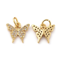 Honeyhandy Long-Lasting Plated Brass Micro Pave Cubic Zirconia Charms, Butterfly, Real 18K Gold Plated, 11x12x2.5mm, Hole: 3mm