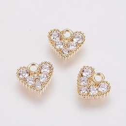 Honeyhandy Brass Micro Pave Cubic Zirconia Charms, Long-Lasting Plated, Heart, Nickel Free, Real 18K Gold Plated, 7.3x6.3x1.8mm, Hole: 1mm