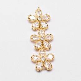 Honeyhandy Brass Micro Pave Cubic Zirconia Links, Clear, Flower, Golden, 42x14x5mm, Hole: 1.5mm