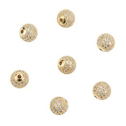 NBEADS 10pcs 10mm Brass Clear Gemstones Cubic Zirconia CZ Stones Pave Micro Setting Disco Ball Spacer Beads, Round Bracelet Connector Charms Beads for Jewelry Making