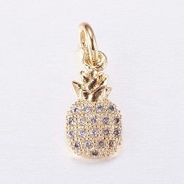 Honeyhandy Brass Micro Pave Cubic Zirconia Charms, Pineapple, Golden, 12x6x2.5mm, Hole: 3mm