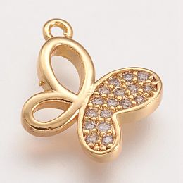 Honeyhandy Brass Micro Pave Cubic Zirconia Pendants, Butterfly, Golden, 10x13x2mm, Hole: 0.5mm