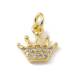 Honeyhandy Brass Micro Pave Cubic Zirconia Charms, with Jump Rings, Crown Charm, Real 18K Gold Plated, 10x10x2mm, Hole: 2.7mm