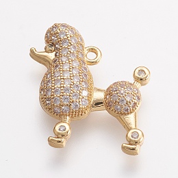 Honeyhandy Brass Micro Pave Cubic Zirconia Puppy Pendants, Poodle Dog, Poodle Dog Charms, Golden, 20x18x3.5mm, Hole: 1.5mm