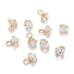 Honeyhandy Brass Clear Cubic Zirconia Charms, Long-Lasting Plated, Diamond, Real 18k Gold Plated, 7.5x5.5x5.5mm, Hole: 2mm