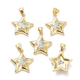 Honeyhandy Brass Micro Pave Clear Cubic Zirconia Pendants, Long-Lasting Plated, Star, Real 18K Gold Plated, 19x17x4.5mm, Hole: 5x3mm