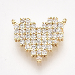 Honeyhandy Brass Micro Pave Cubic Zirconia Pendants, Heart, Clear, Golden, 14.5x16.5x2mm, Hole: 1mm