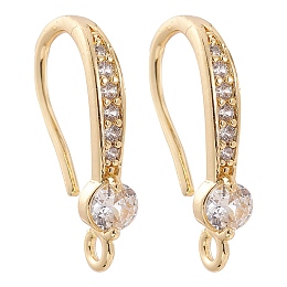 Honeyhandy Brass Micro Pave Clear Cubic Zirconia Earring Hooks, Ear Wire, with Horizontal Loops, Real 18K Gold Plated, 20.5x10x4mm, Hole: 1.5mm, 18 Gauge, Pin: 1mm