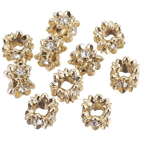 CHGCRAFT 10pcs Flower Alloy Rhinestone European Beads Large Hole Beads Gold Beads Bracelet Necklace Charms for Jewelry Making Hole 5mm