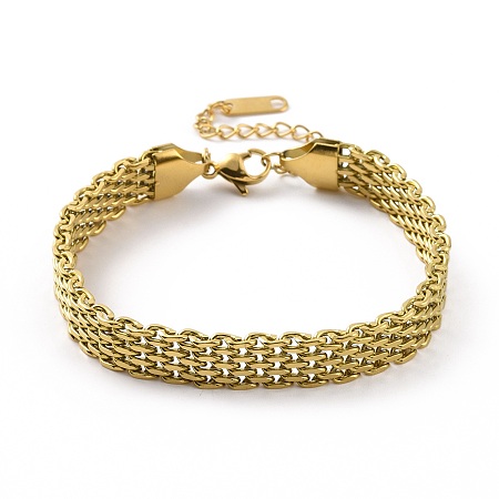 Honeyhandy 304 Stainless Steel Mesh Chain Bracelet for Men Women, Golden, 6-7/8 inch(17.4cm)