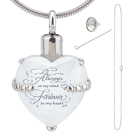 CREATCABIN Heart Cremation Urn Necklace for Ashes Birthstone Crystal Memorial Keepsake Pendant Always on My Mind Forever in My Heart Ash Holder Stainless Steel Waterproof with Fill Kit(June-White)