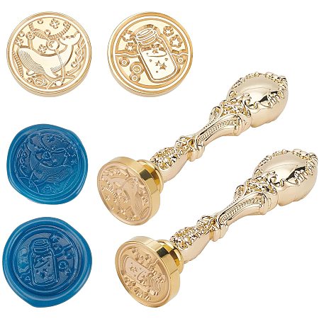 CRASPIRE 2PCS Wax Seal Stamp Set Whale & Wish Bottle 25mm Removable Brass Stamp Heads with Alloy Handles for Invitation Cards Birthday Gift Business Thanks