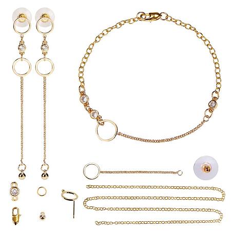 SUNNYCLUE DIY 1 Set Simple Round Ring Shape Connector Bracelet Dangle Earrings Making Starter Kit Jewelry Arts Craft Supplies for Beginners Women Girls, Nickel Free, Golden