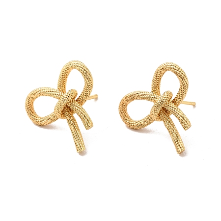 Honeyhandy Rack Plating Brass Bowknot Stud Earrings for Women, Lead Free & Cadmium Free, Real 18K Gold Plated, 20x22.5mm, Pin: 0.8mm