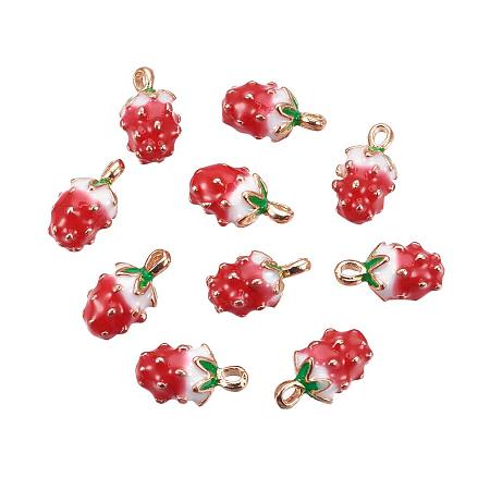 PandaHall Elite About 30pcs Red Alloy Enamel Pendants Strawberry Pendants for DIY Jewelry Making