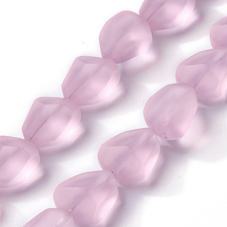 Transparent Frosted Glass Beads Strands, Nuggets, Pearl Pink, 15x12x9.5mm, Hole: 1mm, about 40pcs/strand, 23.62''(60cm)