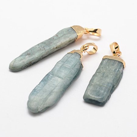 Honeyhandy Natural Kyanite/Cyanite/Disthene Pendants, with Brass Golden Plated Findings, Nuggets, 41~62x10.5~14x5~9.5mm, Hole: 5x8mm