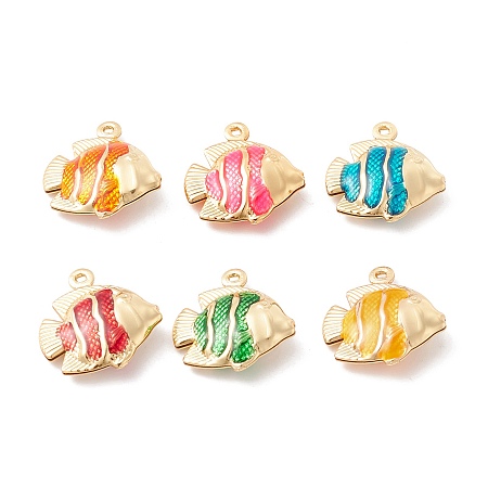 Rack Plating Brass Enamel  Pendants, Long-Lasting Plated, Real 18K Gold Plated, Cadmium Free & Nickel Free & Lead Free, Fish, Mixed Color, 18x17.5x5.5mm, Hole: 1mm