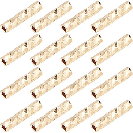 BENECREAT 100pcs Gold Plated Tube Beads Noodle Tube Diamond Cut Curved Beads 7x1.5mm with Plastic Container for DIY Craft Jewelry Making