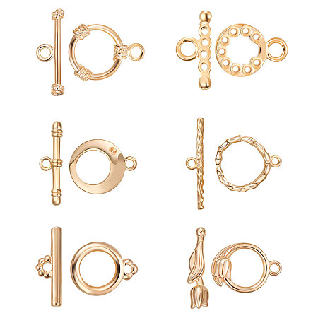 BENECREAT 12 Sets  Gold Plated Toggle Clasp for Necklace Bracelet Jewelry Making - 6 Mixed Style