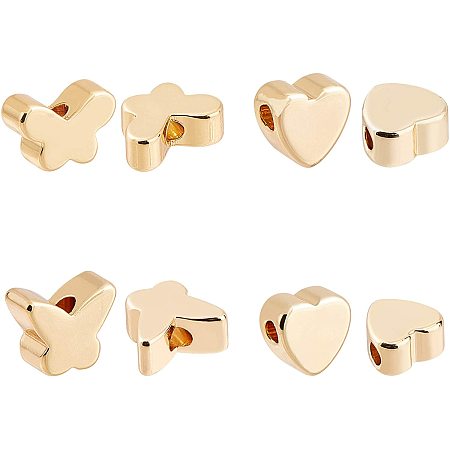 BENECREAT 40PCS 18K Gold Plated Spacer Beads Butterfly & Heart Brass Beads for Bracelet Necklace DIY Jewelry Making - 10PCS/Shape
