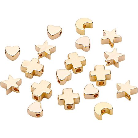 BENECREAT 40PCS 18K Gold Plated Moon Star Spacer Beads Heart Brass Beads for Bracelet Necklace DIY Jewelry Making - 10PCS/Shape
