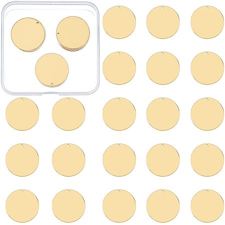 BENECREAT 25 Pack 25mm Stamping Blank Flat Round Tag Pendant Charms with Storage Box for Bracelet Necklace Jewelry DIY Craft Making, Gold