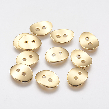 Honeyhandy 316 Surgical Stainless Steel Buttons, Long-Lasting Plated, Oval, 2-Hole, Real 18K Gold Plated, 10.5x14x1mm, Hole: 2mm