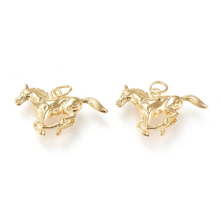Honeyhandy Brass Pendants, with Jump Rings, Long-Lasting Plated, Horse, Golden, 15.5x29.5x5.5mm, Hole: 4.4mm