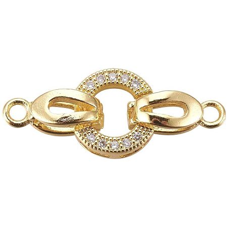 CHGCRAFT 5 Set Brass Micro Pave Cubic Zirconia Fold Over Clasps Oval Shaped Long-Lasting Golden Plated Clasps for Jewelry Making Pendant Connector