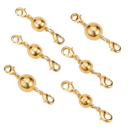 PandaHall Elite Round Brass Magnetic Clasps with Lobster Claw Clasps, Golden, 14~18x8~12mm