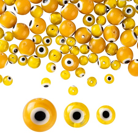 ARRICRAFT 3 Strands 3 Style Handmade Evil Eye Lampwork Round Bead Strands, Yellow, 6~10mm, Hole: 1mm, about 39~65pcs/strand, 14.17~14.96 inch(36~38cm), 1 strand/style