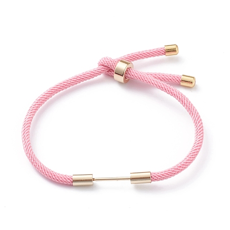 Honeyhandy Braided Nylon Cord Bracelet Making, with Brass Findings, Pink, 9-1/2 inch(24cm), Link: 30x4mm