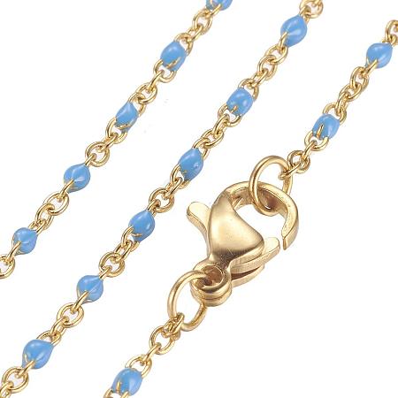 ARRICRAFT 10pcs 304 Stainless Steel Chain Necklaces, with Enamel Links, Golden, DeepSkyBlue, 17.91