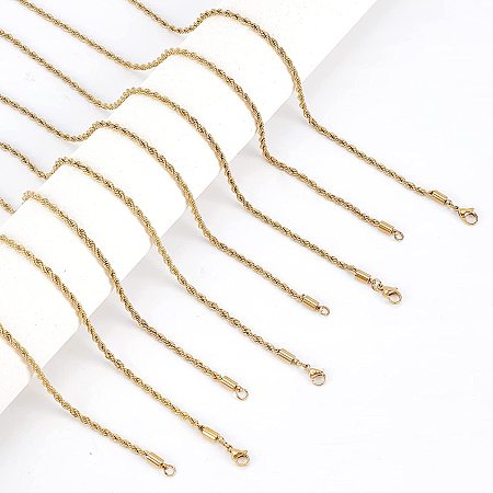 NBEADS 4 Strands 304 Stainless Steel Rope Chain Necklaces, 4 Sizes Necklace Twist Rope Chains with Lobster Claw Clasps Jump Rings for Necklace Making
