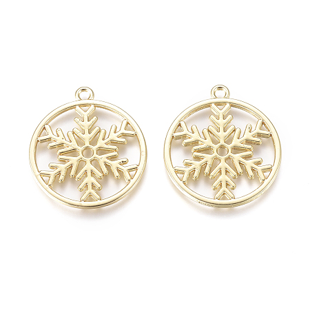 Honeyhandy Christmas Alloy Open Back Bezel Pendants, For DIY UV Resin, Epoxy Resin, Pressed Flower Jewelry, Round Ring with Snowflake, Golden, 24.8x22x1.3mm, Hole: 1.6mm