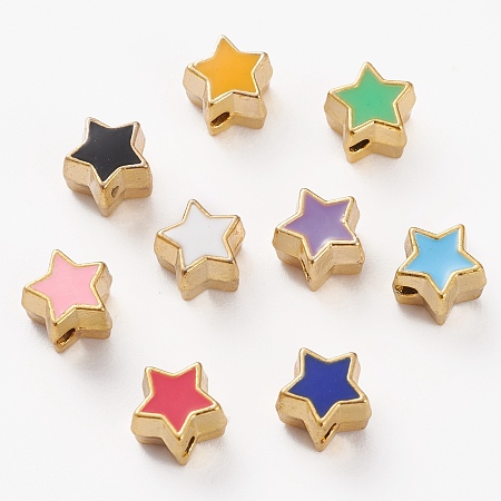 Honeyhandy Alloy Enamel Beads, Cadmium Free & Lead Free, Star, Mixed Color, 6.5x7x5mm, Hole: 1.2mm