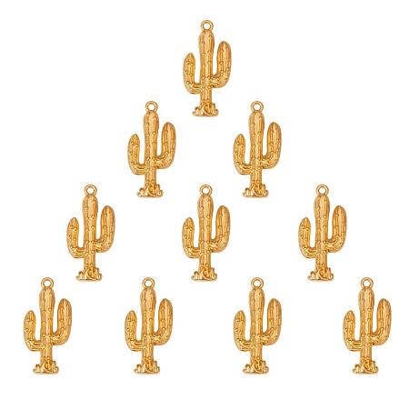 SUNNYCLUE 1 Box 10pcs Gold Plated Alloy Large Cactus Charms Pendants Bulk 33x16mm for DIY Crafting Bracelet Necklace Jewelry Making Findings Accessories, Matte Golden