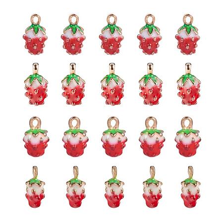 PandaHall Elite 50pcs 2 Size Gold Alloy Enamel Fruit Strawberry Pendants Charms Gold Plated Pendants Beads for Earring Necklace Bracelet Making