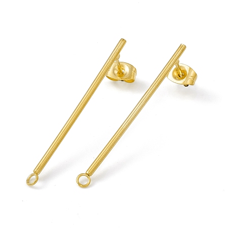 Honeyhandy 304 Stainless Steel Stud Earrings Finding, Column Bar, with Horizontal Loop, Golden, 38x3mm, Hole: 1.8mm, Pin: 0.8mm