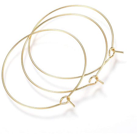 UNICRAFTALE 100pcs 35mm Vacuum Plating Circle Hoop Earring Findings Golden Wine Glass Ring Findings Stainless Steel Ear Wires for Women Jewelry Earrings Making