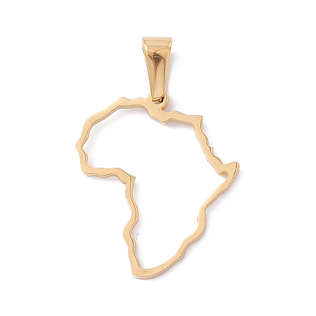 Honeyhandy Vacuum Plating 304 Stainless Steel Pendants, Laser Cut, Hollow, Africa Map Charms, Golden, 25x21x1mm, Hole: 3.5x6.5mm
