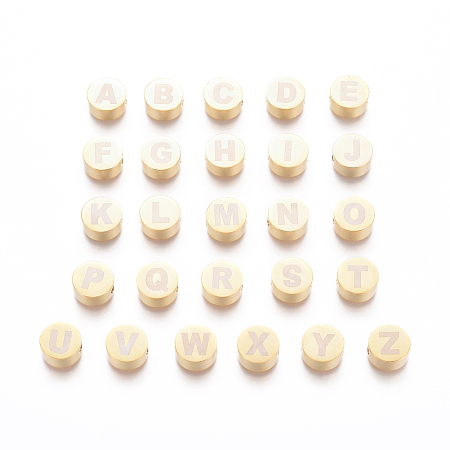 ARRICRAFT 304 Stainless Steel Beads, Flat Round & Alphabet, Letter A~Z, 10x4.5mm, Hole: 2mm